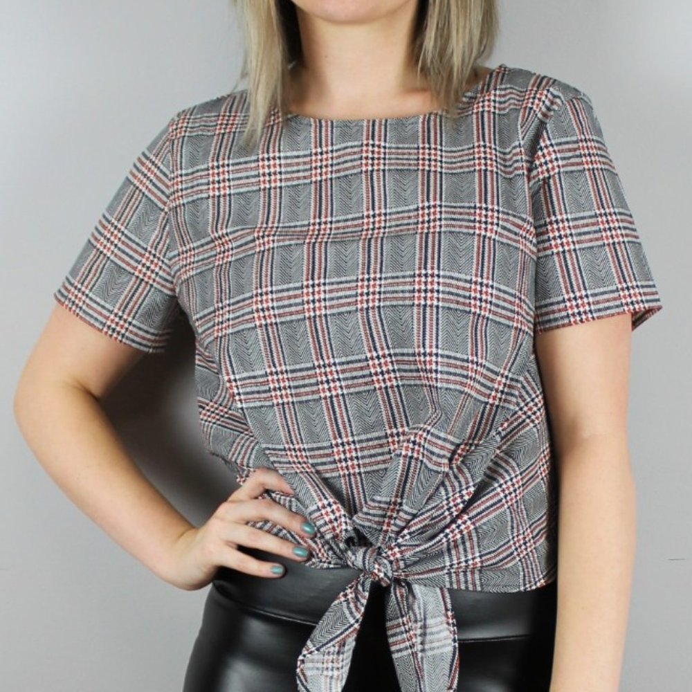 Plaid Tie-Front Crop Top
